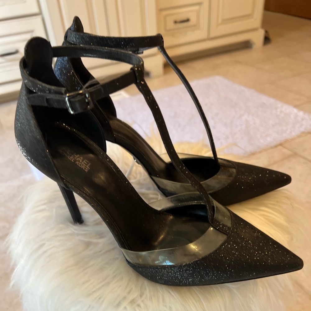 Michael Kors black sparkling t-strap